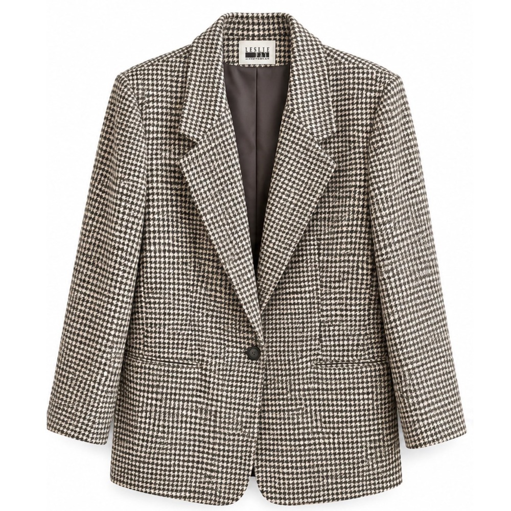 Leslie Fay Vintage Houndstooth Blazer Wool Blend Dark Academia Preppy Size 14/16